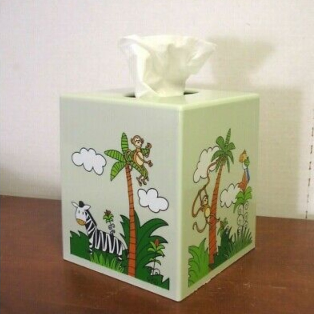 NWT Monkey Kingdom TissueBox Cover/Square Holder/Plastic Tropical Vintage RARE